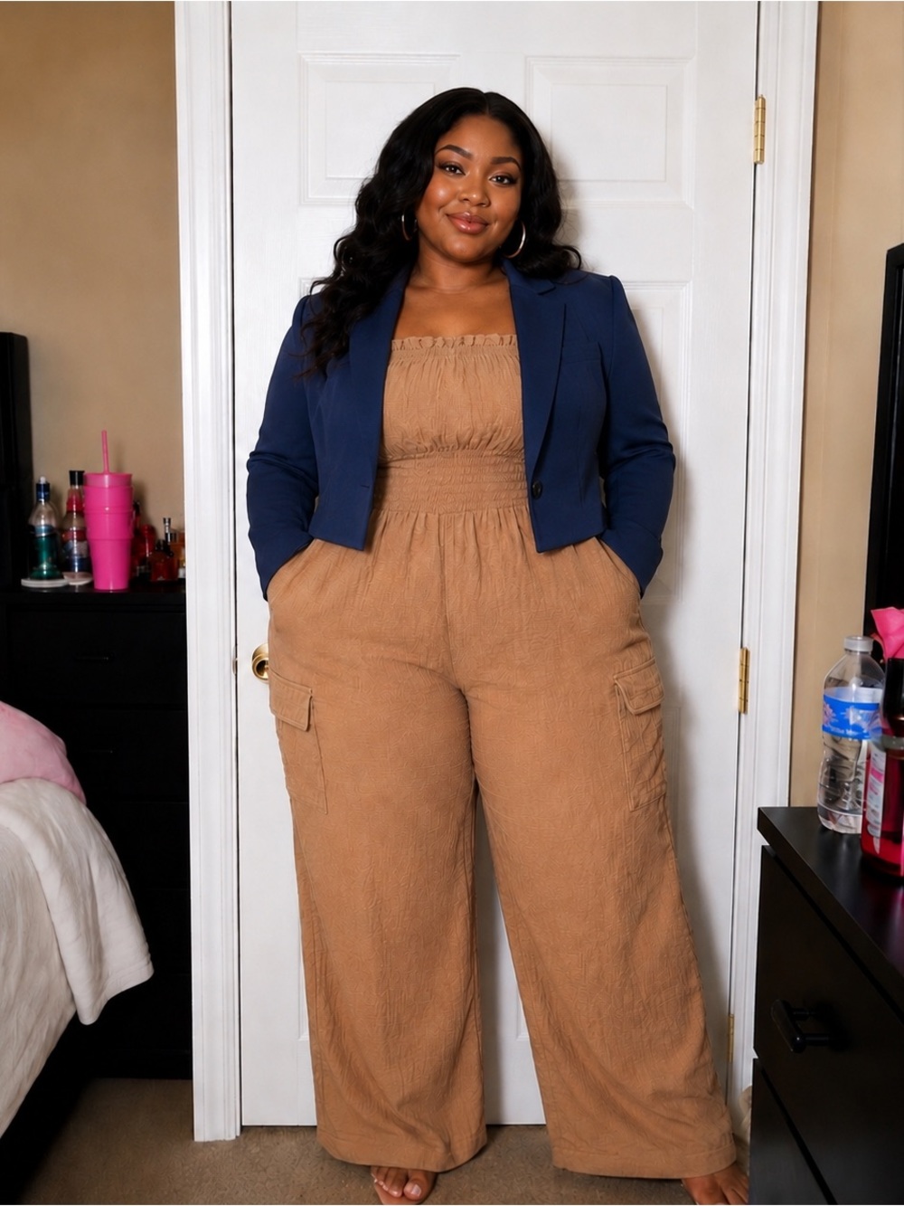 Cargo Jumpsuit in Camel 3X - Picture 2 of 5